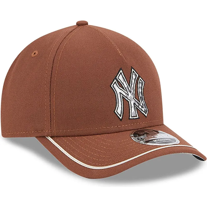 braune-gebogene-snapback-kappe-9forty-m-crown-a-frame-motorsport-der-new-york-yankees-mlb-von-new-era