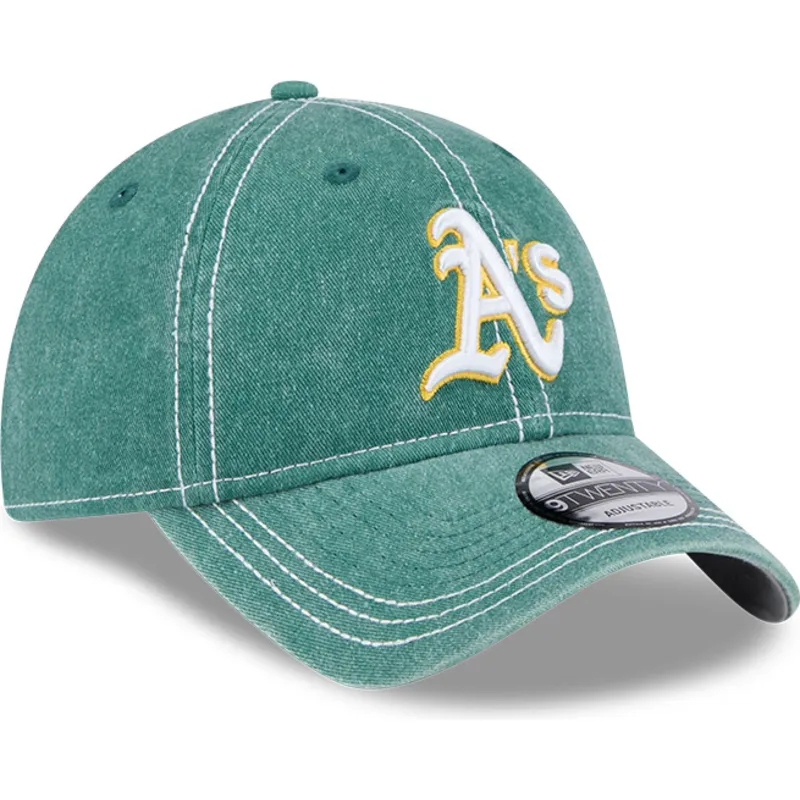 grune-verstellbare-curved-cap-9twenty-washed-contrast-der-oakland-athletics-mlb-von-new-era
