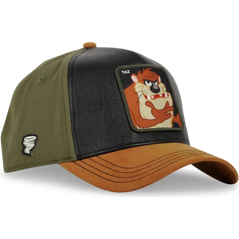 schwarze-grune-und-braune-gebogene-snapback-kappe-tasmanischer-teufel-loo10-taz-looney-tunes-von-capslab