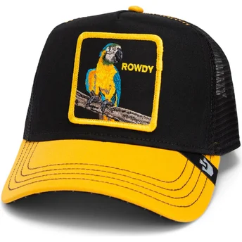 Schwarze und gelbe Trucker-Kappe Papagei The Rowdy Bird Fab Farm von Goorin Bros.