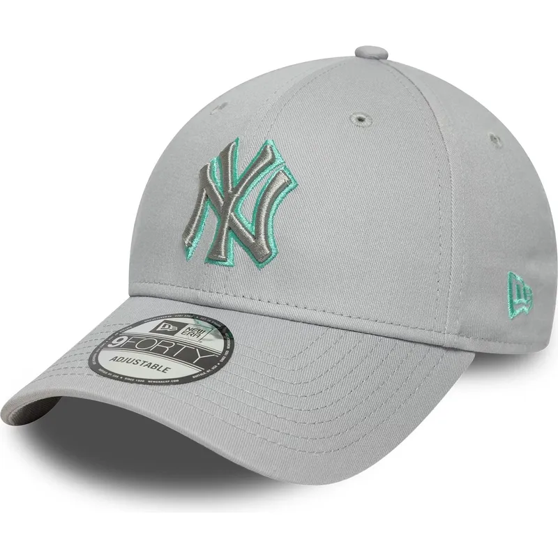 graue-verstellbare-curved-cap-mit-grauem-logo-9forty-team-outline-der-new-york-yankees-mlb-von-new-era