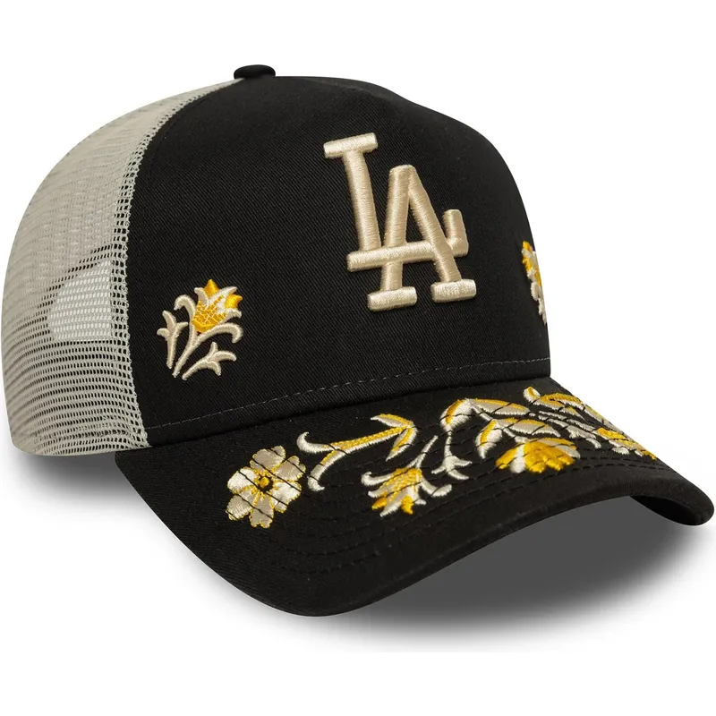 schwarze-trucker-kappe-a-frame-floral-icon-der-los-angeles-dodgers-mlb-von-new-era