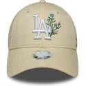 beige-verstellbare-curved-cap-fur-damen-9forty-floral-icon-der-los-angeles-dodgers-mlb-von-new-era