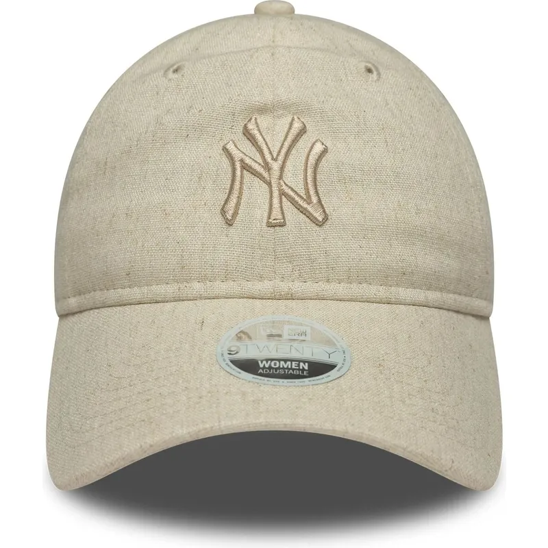 beige-verstellbare-curved-cap-fur-damen-mit-beigem-logo-9twenty-linen-der-new-york-yankees-mlb-von-new-era