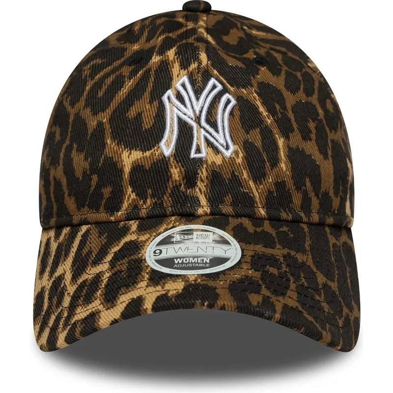 damen-verstellbare-leoparden-kurvenkappe-9twenty-outline-der-new-york-yankees-mlb-von-new-era