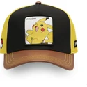 capslab-pokemon-pikachu-pmk6-snapback-kappe-mit-gebogenem-schirm-in-schwarz-gelb-und-braun