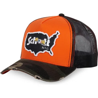 Von Dutch x Schott NYC CAMOO orange und camouflage Trucker-Kappe