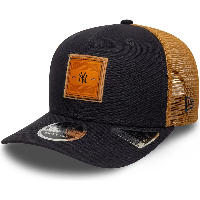 trucker-cap-marineblau-und-braun-9seventy-stretch-snap-debossed-logo-new-york-yankees-mlb-von-new-era