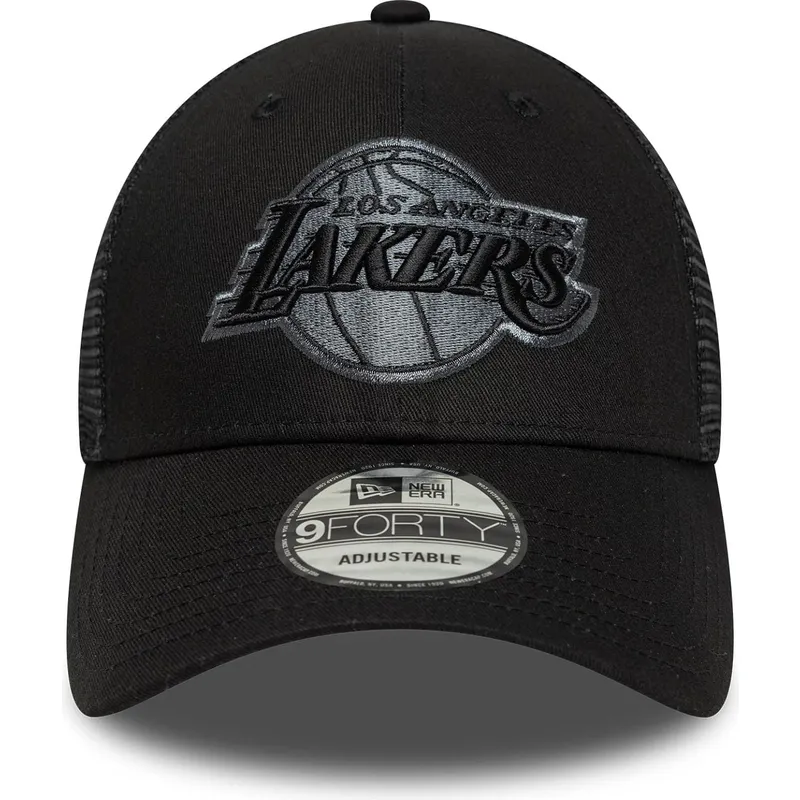 schwarze-verstellbare-trucker-cap-mit-grauem-logo-9forty-der-los-angeles-lakers-nba-von-new-era
