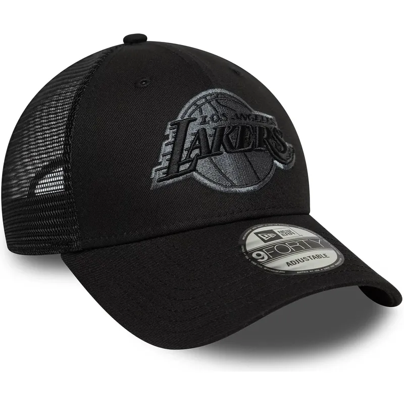 schwarze-verstellbare-trucker-cap-mit-grauem-logo-9forty-der-los-angeles-lakers-nba-von-new-era