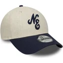 9forty-new-era-verstellbare-beige-und-marineblaue-leinen-cap-mit-gebogenem-schirm