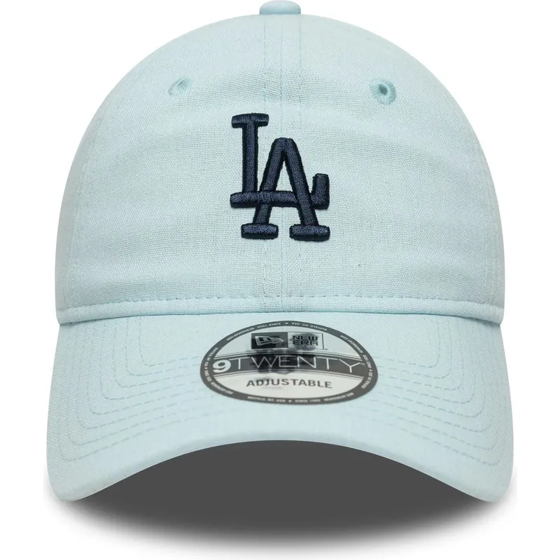 blaue-verstellbare-curved-cap-mit-marineblauem-logo-9twenty-linen-der-los-angeles-dodgers-mlb-von-new-era