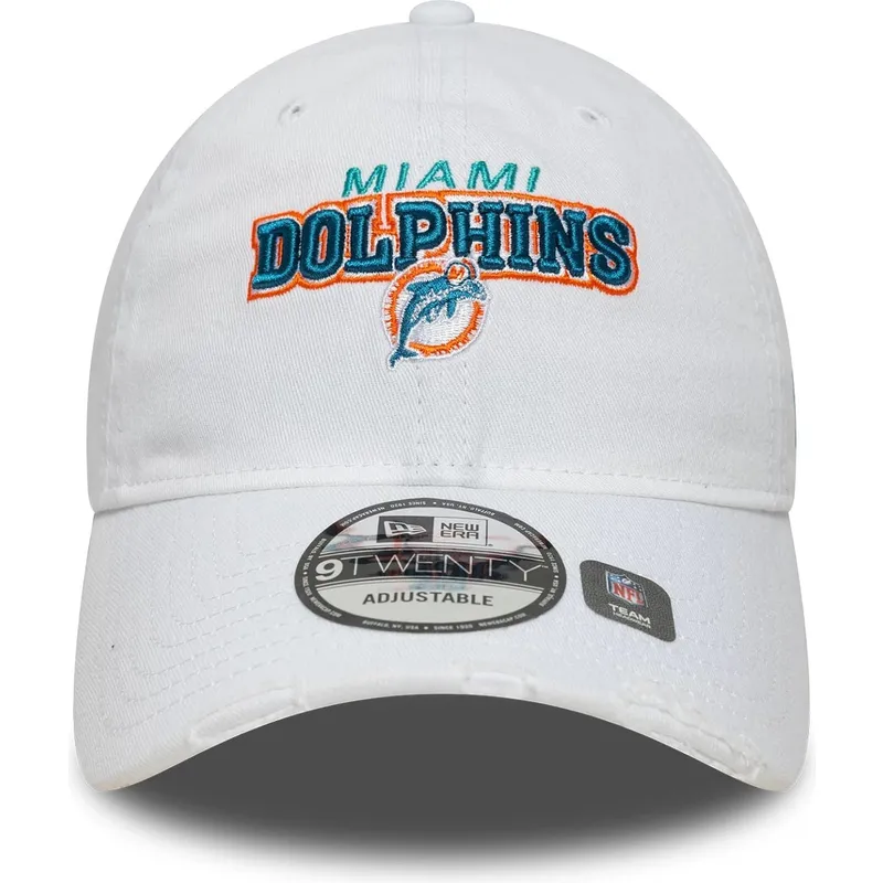 weisse-verstellbare-gebogene-kappe-9twenty-washed-distress-der-miami-dolphins-nfl-von-new-era