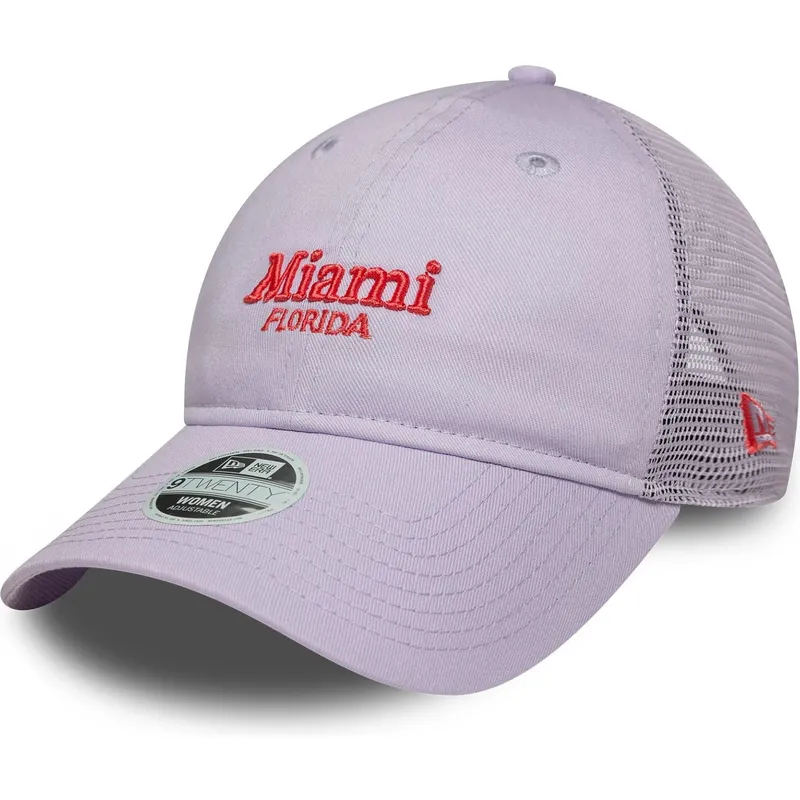 verstellbare-violette-trucker-kappe-fur-damen-9twenty-city-miami-stadte-und-strande-von-new-era