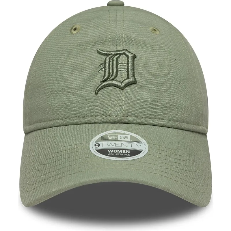 grune-verstellbare-curved-cap-fur-damen-mit-grunem-logo-9twenty-linen-von-detroit-tigers-mlb-von-new-era
