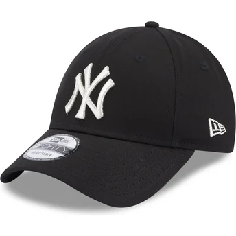 New Era 9FORTY New York Yankees MLB Damen Verstellbare Schwarze Kappe mit Gebogenem Schirm und Metallischem Logo