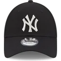 schwarze-gebogene-verstellbare-damenkappe-9forty-metallic-logo-der-new-york-yankees-mlb-von-new-era