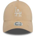 verstellbare-beige-damen-kappe-9forty-velour-diamante-los-angeles-dodgers-mlb-von-new-era