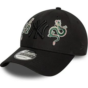 Schwarze verstellbare Curved Cap mit schwarzem Logo 9FORTY Icon Dragon der New York Yankees MLB von New Era