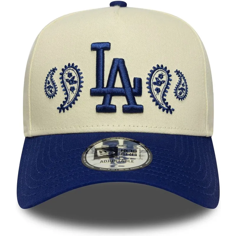 beige-und-blaue-gebogene-snapback-kappe-a-frame-paisley-der-los-angeles-dodgers-mlb-von-new-era