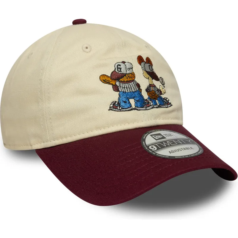 beige-und-weinrote-verstellbare-curved-cap-9twenty-garfield-und-odie-von-new-era