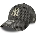schwarze-verstellbare-curved-cap-9twenty-houndstooth-der-new-york-yankees-mlb-von-new-era