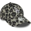 schwarze-verstellbare-curved-cap-fur-damen-9forty-cosy-animal-der-los-angeles-dodgers-mlb-von-new-era