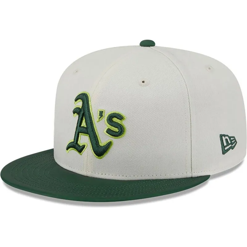 beige-und-grune-anliegende-flat-cap-59fifty-clr-dvlp-der-oakland-athletics-mlb-von-new-era