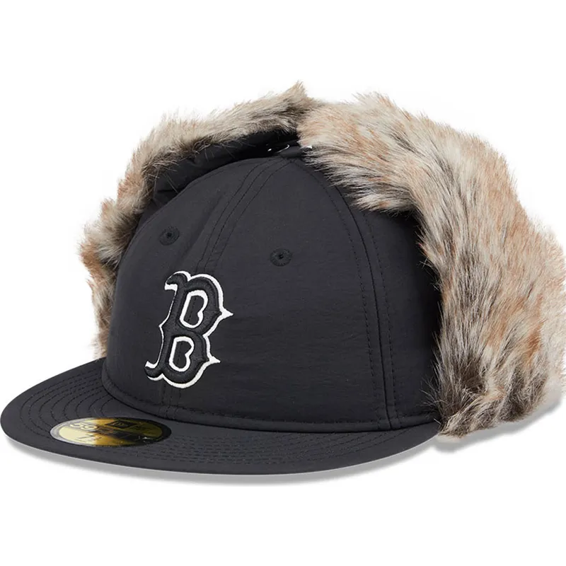 schwarze-enganliegende-59fifty-flatcap-winter-dog-ear-der-boston-red-sox-mlb-von-new-era