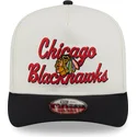beige-und-schwarze-gebogene-snapback-kappe-9fifty-a-frame-chainstitch-der-chicago-blackhawks-nhl-von-new-era