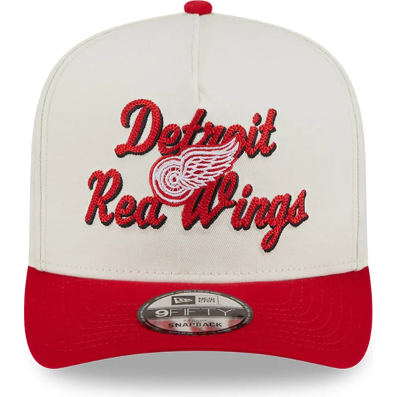 beige-und-rote-gebogene-kappe-snapback-9fifty-a-frame-chainstitch-von-detroit-red-wings-nhl-von-new-era