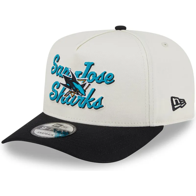 beige-und-schwarze-gebogene-snapback-kappe-9fifty-a-frame-chainstitch-der-san-jose-sharks-nhl-von-new-era