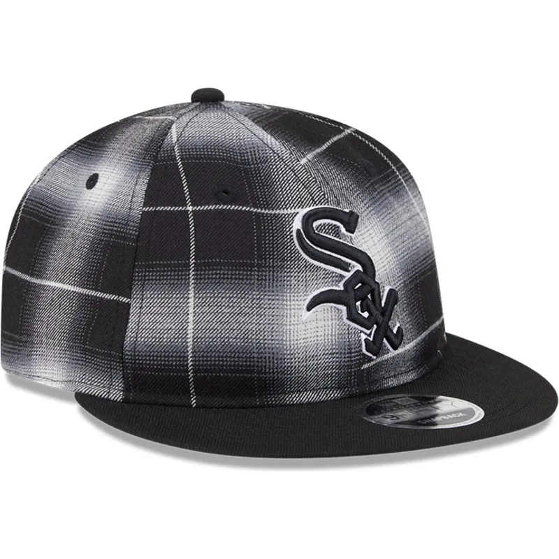 schwarze-flache-snapback-kappe-9fifty-retro-crown-plaid-der-chicago-white-sox-mlb-von-new-era