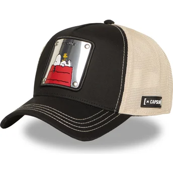 Schwarze und beige Trucker-Kappe Snoopy und Woodstock PEA6 NAW6 Peanuts von Capslab