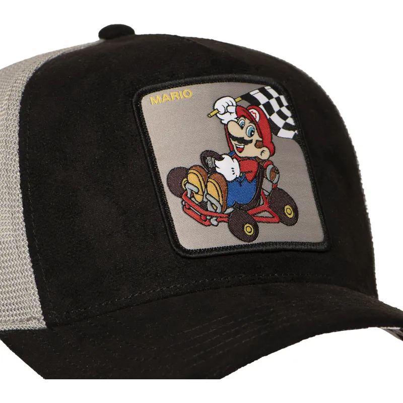schwarze-und-graue-trucker-kappe-mario-kart-smk3-che-super-mario-bros-von-capslab