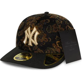 Schwarze gebogene 59FIFTY Low Profile Floral Cord Three Looms bedruckte Kordmütze der New York Yankees MLB von New Era.