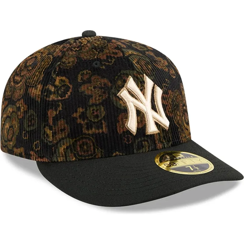 schwarze-gebogene-angepasste-kappe-59fifty-low-profile-floral-cord-three-looms-printed-corduroy-der-new-york-yankees-mlb-von-new
