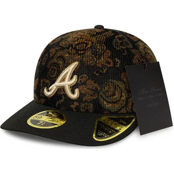 Schwarze gebogene 59FIFTY Low Profile Floral Cord Three Looms Printed Corduroy Atlanta Braves MLB Kappe von New Era