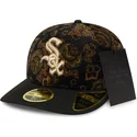 schwarze-gebogene-kappe-59fifty-low-profile-floral-cord-three-looms-bedruckter-kord-von-chicago-white-sox-mlb-von-new-era