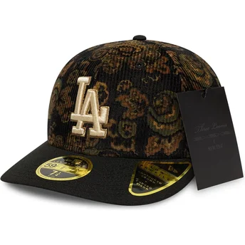 Schwarze, gebogene, angepasste 59FIFTY Low Profile Floral Cord Three Looms Bedruckte Cord-Kappe der Los Angeles Dodgers MLB von 