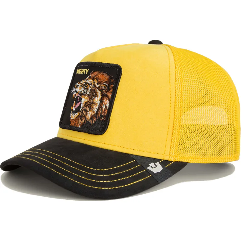 trucker-cap-gelb-und-schwarz-lowe-mighty-lion-suede-the-farm-von-goorin-bros
