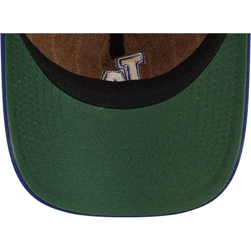 braune-und-blaue-verstellbare-curved-cap-9twenty-a-frame-wool-pinstripe-der-los-angeles-dodgers-mlb-von-new-era