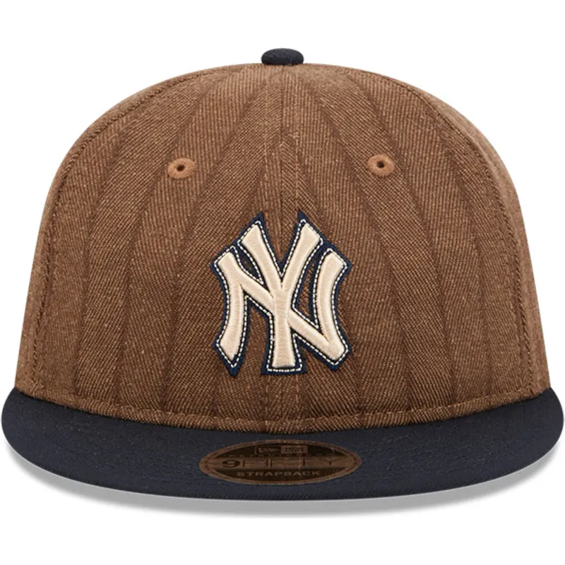 braune-und-marineblaue-verstellbare-flache-kappe-9fifty-retro-crown-wool-pinstripe-der-new-york-yankees-mlb-von-new-era