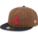 atlanta-braves-mlb-9fifty-retro-crown-wool-pinstripe-verstellbare-braun-und-marineblau-flache-kappe-von-new-era