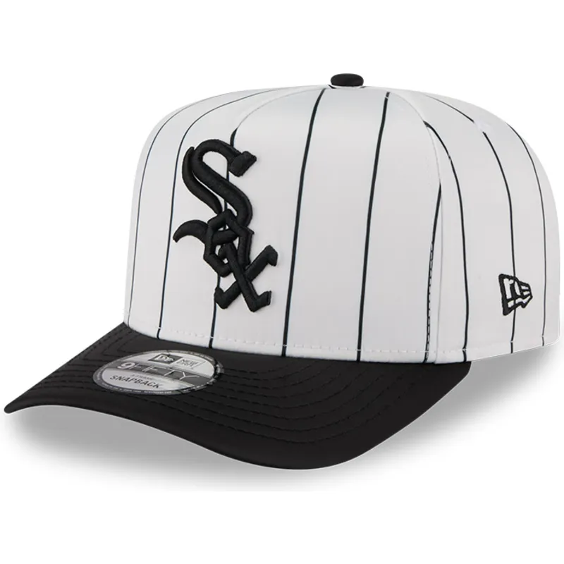 weisse-und-schwarze-gebogene-snapback-kappe-9fifty-a-frame-satin-pinstripe-der-chicago-white-sox-mlb-von-new-era