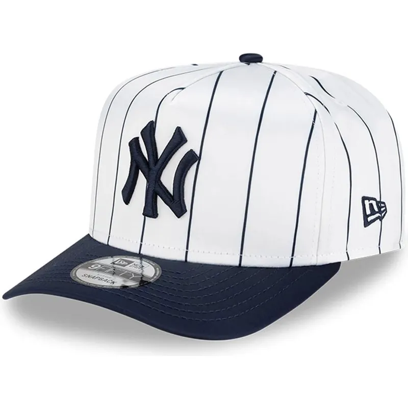 weisse-und-marineblaue-gebogene-snapback-kappe-9fifty-a-frame-satin-pinstripe-der-new-york-yankees-mlb-von-new-era