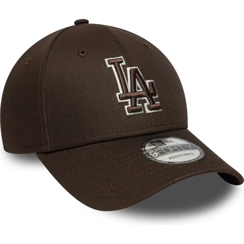 braune-verstellbare-curved-cap-9forty-outline-der-los-angeles-dodgers-mlb-von-new-era