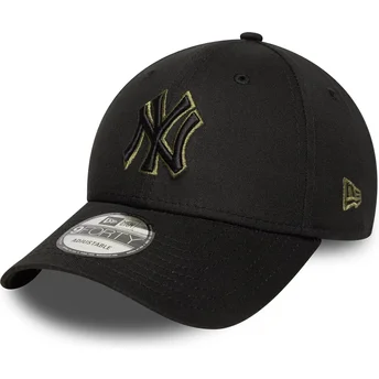 Verstellbare schwarze Curve-Cap mit grünem New York Yankees MLB-Logo 9FORTY Outline von New Era