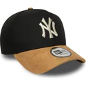 schwarze-und-braune-gebogene-snapback-kappe-9forty-e-frame-suede-visor-der-new-york-yankees-mlb-von-new-era