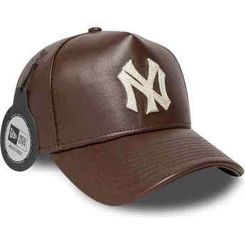 New Era New York Yankees MLB 9FORTY E Frame Img Leather verstellbare braune Kappe